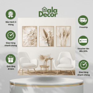 Tranh decor Bộ 3 Tranh Lá Khô Tối Giản